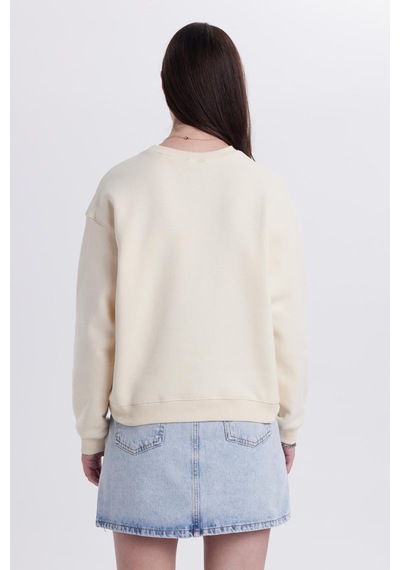 Tudors Kadın Oversize Geniş Kesim Pamuklu Bisiklet Yaka Taş Sweatshirt-39931 Taş