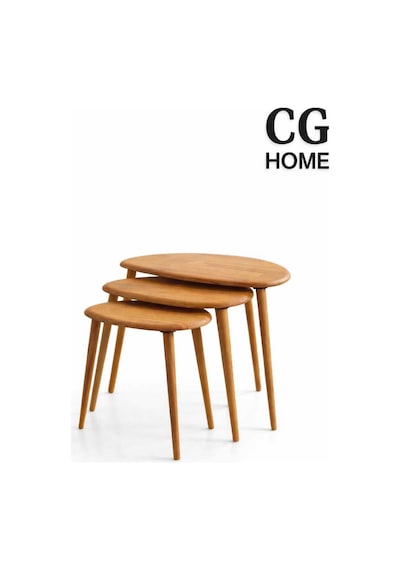 Ant Home Damla Model İskandinav Masif Kayın 3 Lü Zigon Sehpa Doğal Kayın Panel Vernikli Modern Tasarım Naturel