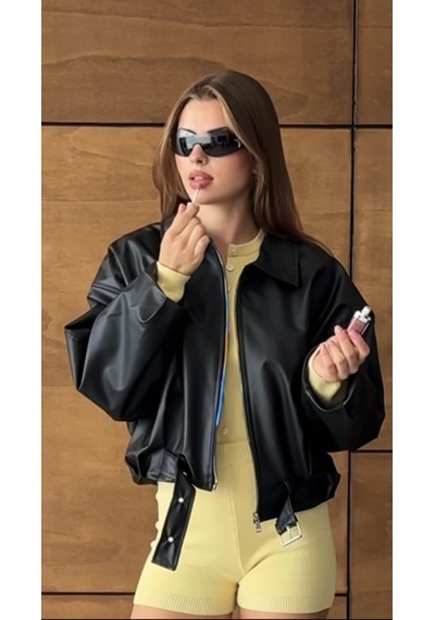 Prifaldi Premium Oversiz Bomber Deri Ceket Siyah