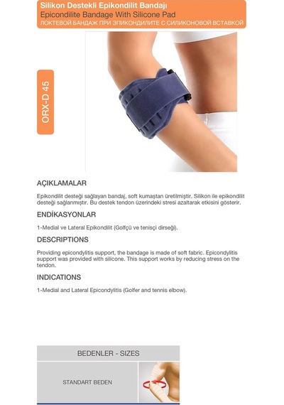 Epikondilit Bandajı Silikon Pedli Basınç Destekli Dirsek Bandajı Orx -d45