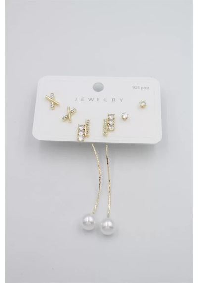 Çoklu Set Küpe - Altın Çok renkli 79423609