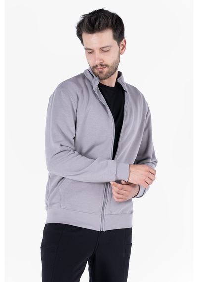 Owl 9150 Diagonel Fermuarlı Sweatshirt Light Gri