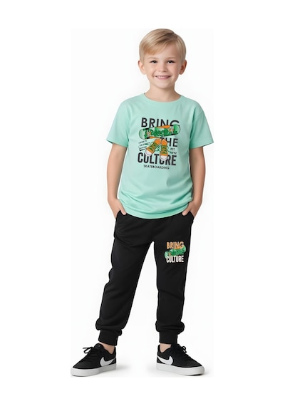 Fyk Kids Erkek Çocuk Mevsimlik Bring Baskılı Alt-üst Takım Mint Yeşil
