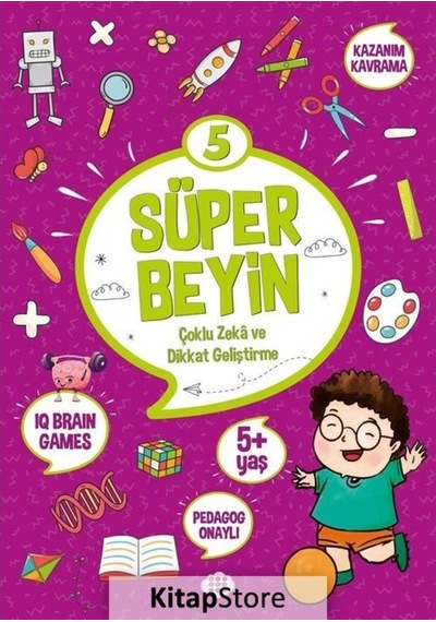 Süper Beyin 5 - Çoklu Zeka ve Dikkat Geliştirme 5+ Yaş- Dokuz Yayınları