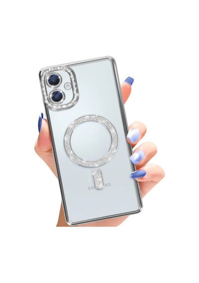 Samsung Galaxy Uyumlu A06 Joke Simli Magneticsafe Kılıf - Gümüş Bz8683140895167