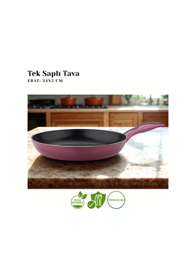 24 Cm Granit Tek Saplı Tava - Mürdüm Mürdüm
