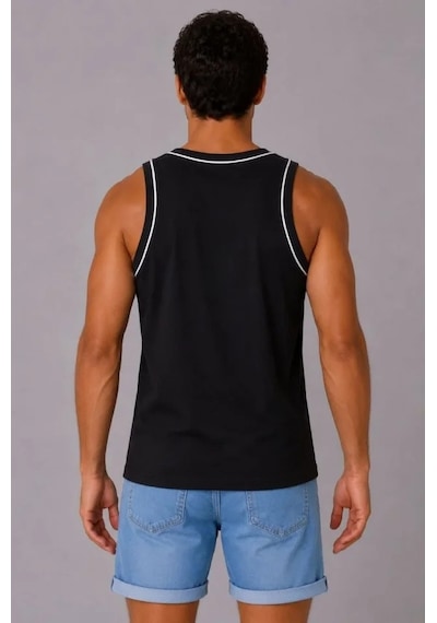 Valensdesign Erkek Sporcu Atlet Bisiklet Yaka Kolsuz Yazlık Atlet - Siyah