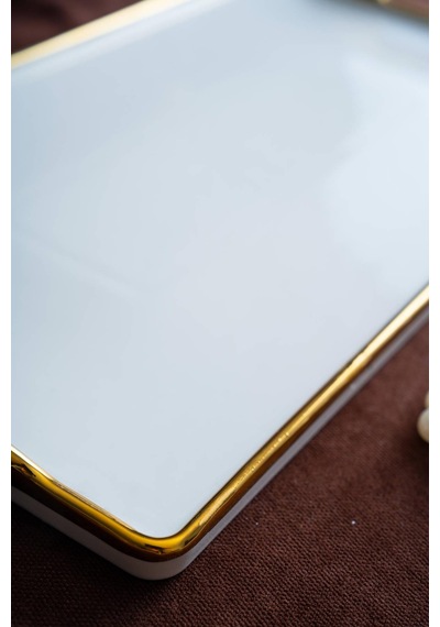 Acar Arven Dikdörtgen Gold Sunum Tepsi - 41 Cm Beyaz