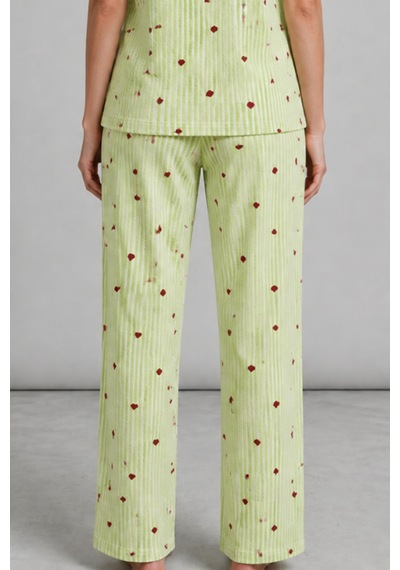 Kadın Kısa Kollu Rahat Yeşil Pijama Takımı 4732
