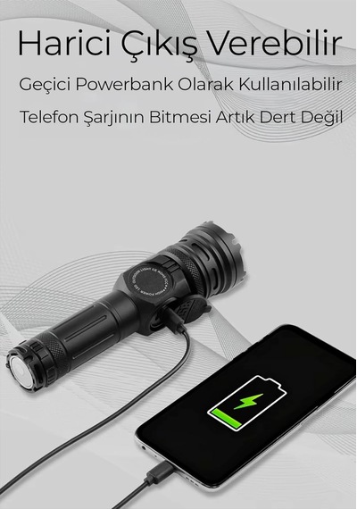 Şarjlı Ultra Güçlü Çok Fonksiyonlu Dijital Profesyonel El Feneri 900 Lümen Diğer