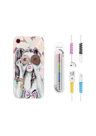 Apple Uyumlu iPhone 6/6S Kılıf Kablo Koruyuculu Donut Girl 1408