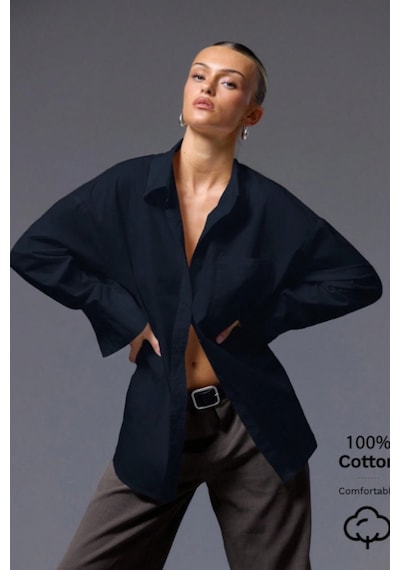 Tarz Cool Kadın Oversize Gömlek Uzun Kollu Basic Salaş Kesim Poplin Trend Şık Günlük Gömlek Lacivert Tarz Cool Kadın Oversize Gömlek Uzun Kollu Basic Salaş Kesim Poplin Trend Şık Günlük Gömlek Lacivert