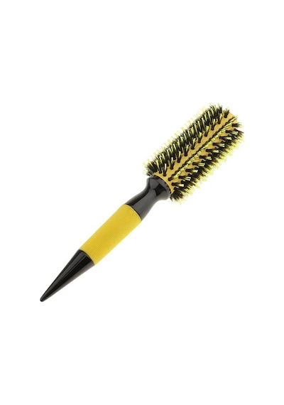 Koodmax Ahşap Saplı Naylon Kıl Saç Şekillendirici Fön Fırçası - Saç Düzleştirici Tarak 4.5cm - Sarı - Siyah