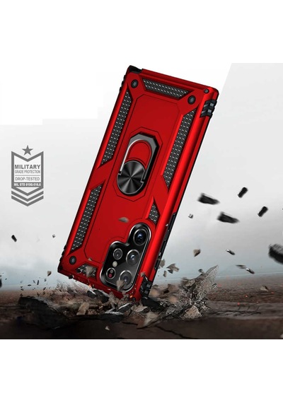 Galaxy S22 Ultra Kılıf Zore Vega Yüzüklü Standlı Zırh Kılıf
