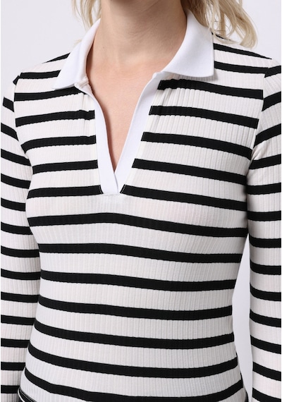 Colin's Colins Slim Fit Polo Yaka Çizgili Kadın Siyah Uzun Kol Tişört Cl1075895 Q1.v1 Blk SIYAH