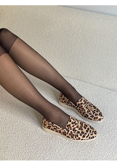 Erva'nın Butiği Leopar Saten Liona Püsküllü Kadın Loafer-5632