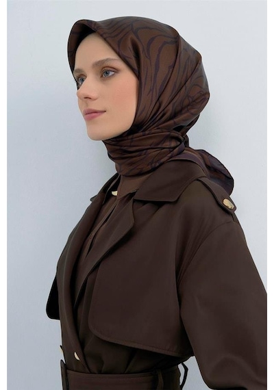 Armine İpek Eşarp 2026 Yaz - 9511-80 Koyu Kahve Siyah Twill