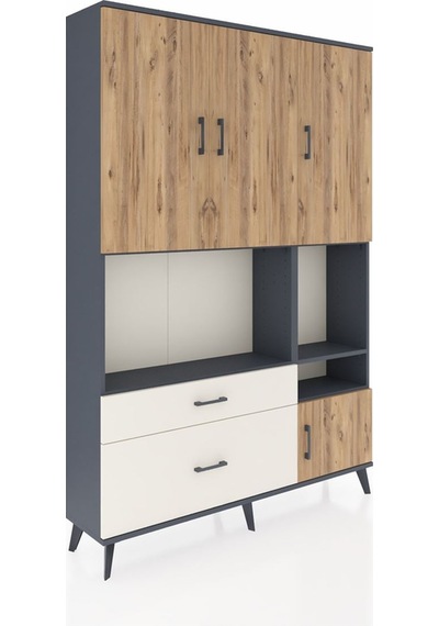 Arges Dolap 7 Raflı 2 Çekmeceli 4 Kapaklı 132x30x195 Antrasit... Antrasit