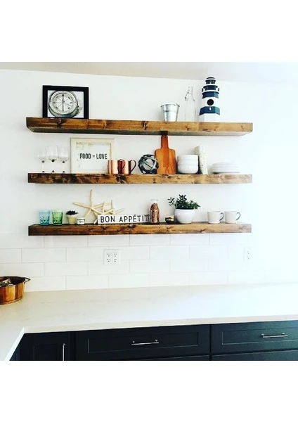 Nest Woodtr Dekoratif Doğal Ahşap Tekli Raf Gizli Raf 40x15x4 Cm Gizli Aparatlı Raf 1 Adet Ceviz