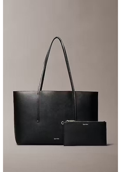 Calvin Klein Kadın Cüzdanlı Klasik Tote Omuz Çantası - Siyah Black/toasted Coconut