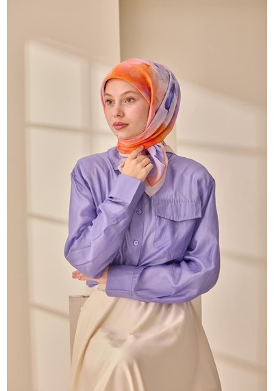 Silk Home Olinda İpek Eşarp 47004-28 Gümüş, Mor, Turuncu, Lacivert