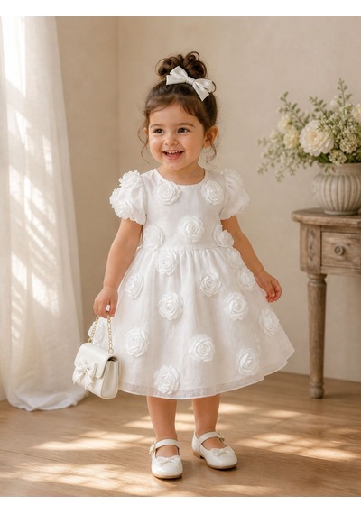 Serkon Güllü Fermuarlı Elbise 2-7 Yaş -1034840 - Beyaz