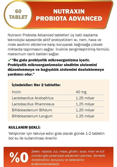 Nutraxin Probiota Advanced - Probiyotik Takviyesi 60 Tablet - Üç Katmanlı Teknoloji