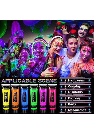 Karanlıkta Parlayan Neonlu Glow Parti Yüz Boyası 6 Renk - 6 Adet