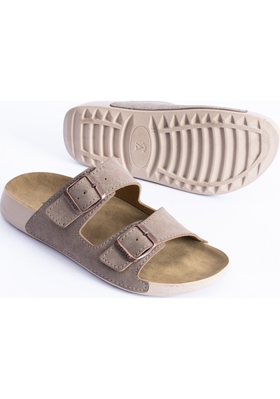 Polomia Comfort Alexandra Kadın Ortopedik Esnek Comfort Rahat Hafif Poli Taban Günlük Çift Bantlı Sandalet Terlik Vizon
