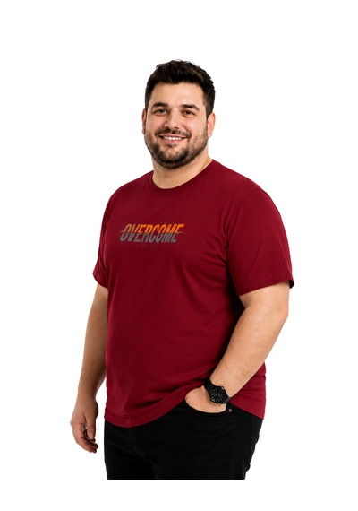 Battalmoda Erkek Büyük Beden Bordo Bisiklet Yaka Kısa Kollu Overcome Tişört 3xl-4xl-5xl-6xl