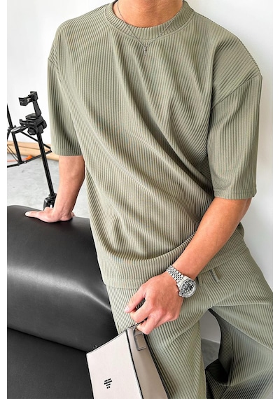 Haki Fitilli Oversize Tişört Haki
