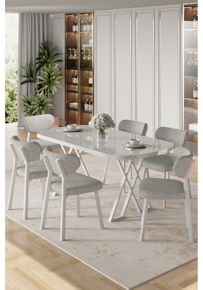 Canisa Axton Serisi Sabit Mdf 90x168 Beyaz Mutfak Masa Takımı 6 Gri Sandalye Beyaz Masa Gri Sandalye Canisa Axton Serisi Sabit Mdf 90x168 Beyaz Mutfak Masa Takımı 6 Gri Sandalye Beyaz Masa Gri Sandalye