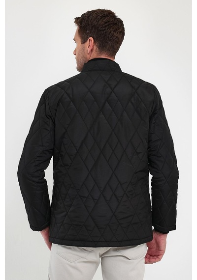 Sivaist Erkek Siyah Standart Fit Normal Kesim Içi Kürklü Dik Yaka Çıtçıtlı Dolgulu Desenli Overcoat-Siyah