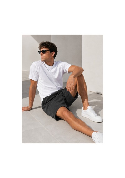Erkek Antrasit Dokulu Kumaş Şort Lastikli Bel Bağcıklı Rahat Kesim Günlük Yazlık Gri