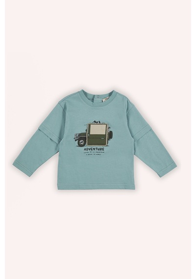 Panço Erkek Çocuk Baskılı Uzun Kollu T-shirt Haki Mint