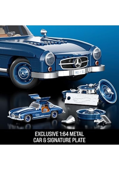 Mattel Mega Hot Wheels Koleksiyona Uygun Yarış Arabası Yapı Oyuncağı, 1500 Parçalı, Metal, 1:12 Ölçekli, Gri Renkli Mercedes-benz 300 Sl Modeli, Hww25