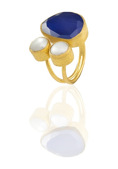 Kadir Jewellery 22 Ayar Altın Kaplama Kadın Zirkon Taşlı Yüzük-el İşçiliği Ve Özel Tasarım Parlement Mavisi