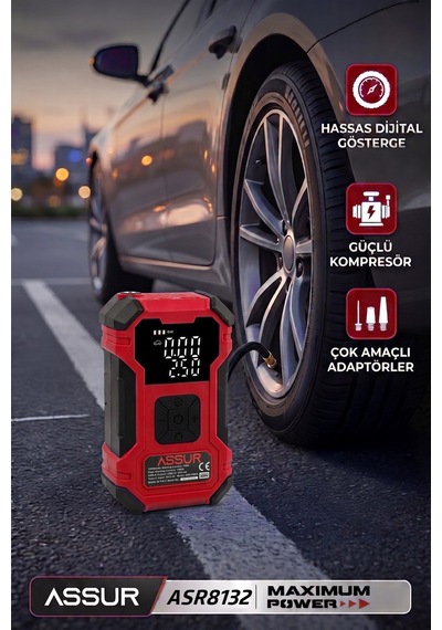 Assur 12000MAH Oto Kompresör Powerbank Led Işık - 3255