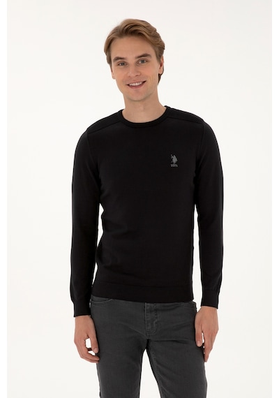 U.S. Polo Assn. Erkek Slim Fit Bisiklet Yaka Siyah Basic Kazak 50307779-VR046