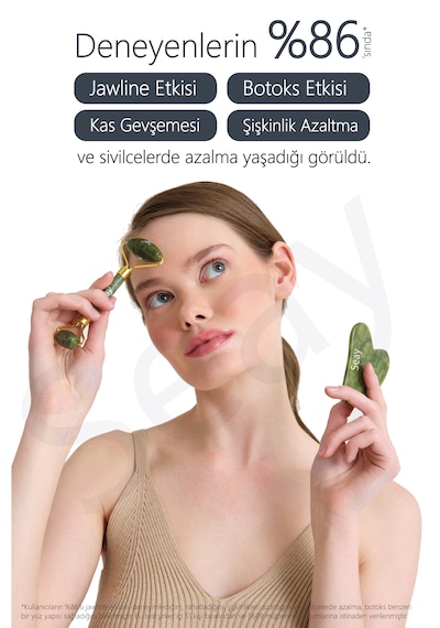Seay Yeşim Face Roller ve Kalp Gua Sha Yüz Masaj Aleti Seti Premium Doğal Taş Sertifikalı