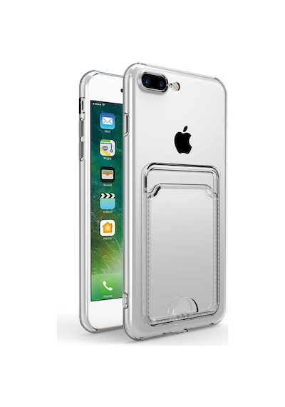 Goocamp Apple iPhone Uyumlu 7 Plus Kılıf Kartlıklı Şeffaf Setra Clear Silikon Kapak - Renksiz Renksiz