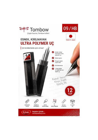Kaliteli Kalem Ucu 12 Li 0.9 Mm Hb 6 Paket Tombow Versatil Kalem Uç Mekanik Uçlu Otomatik Kurşun Kalem Ucu 60mm Yumuşak