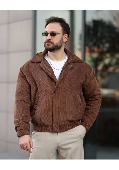 Unisex Kadife Baharlık Vinatage Oversize Ceket Kahverengi Kdf