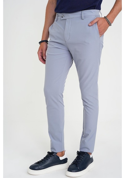 Efor Slim Fit Yan Cepli Esnek Düz Grimavi Pamuk Pantolon P 1197 Gri - Mavi