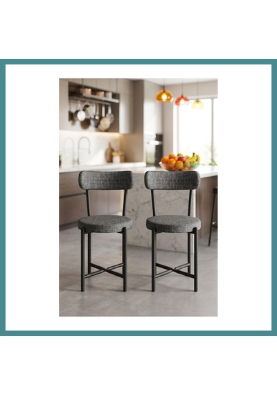 Trendexa Sandalye 2 Adet Keten Kumaş Metal Ayak Modern Mutfak Sandalyesi Cafe Balkon Ofis Teddy 9813 Antrasit Mac