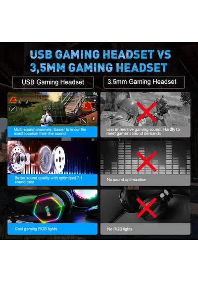 Eksa E1000 Gaming Kulaklık Oyuncu Kulaklığı 7.1 Surround RGB Led USB Bağlantı & Mikrofon ZORE-257893