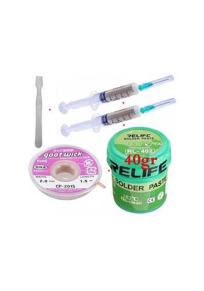Relıfe Krem Lehim Pasta 183 C 40g Flux Lehim Toplama Cp-2015 Lehim Emme Teli 2,0 Mm Ve Metal Spatula Seti02