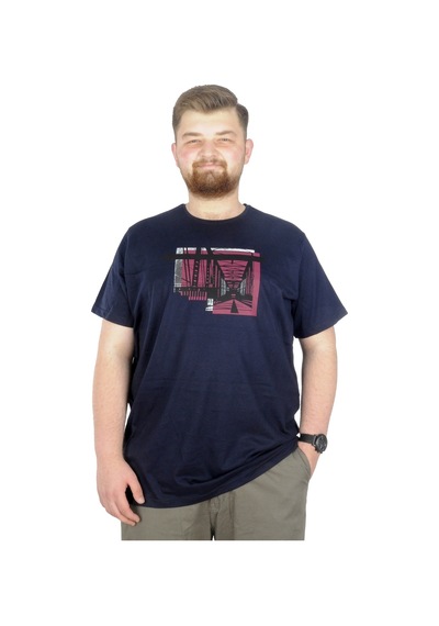 Mode Xl Büyük Beden T-Shirt Bisiklet Yaka Bridge 22167 Lacivert 001