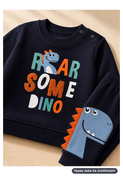 Ferasty İstanbul Erkek Bebek 2'li Takım Dinozor Baskılı Roarsome Dino Lacivert