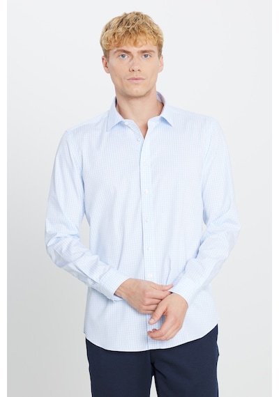 AC&Co / Altınyıldız Classics Erkek Mavı Beyaz Ütü Gerektirmeyen %100 Pamuk Slim Fit Klasik Yaka Gömlek Mavı Beyaz